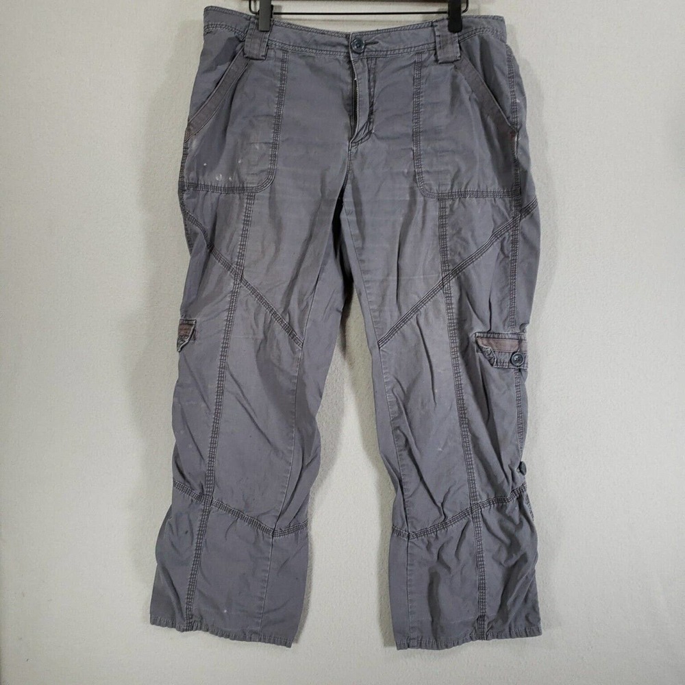 Cabelas Pants Womens 14 Gray Cargo Cotton Wide Leg